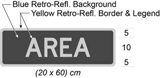 Illustration of tab sign with yellow text AREA on blue background.